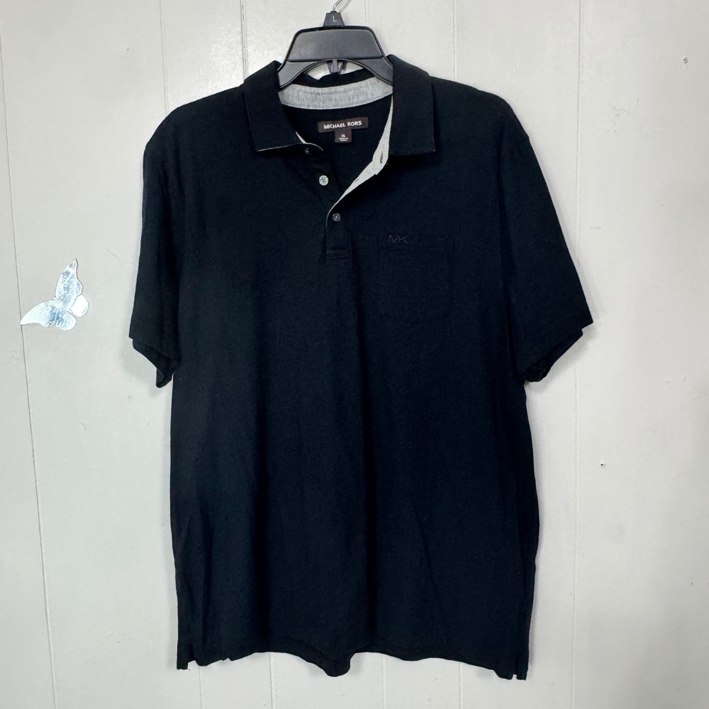 Michael Kors Mens Polo Shirt Black XL Short Sleeve Pocket Casual Pullover Office